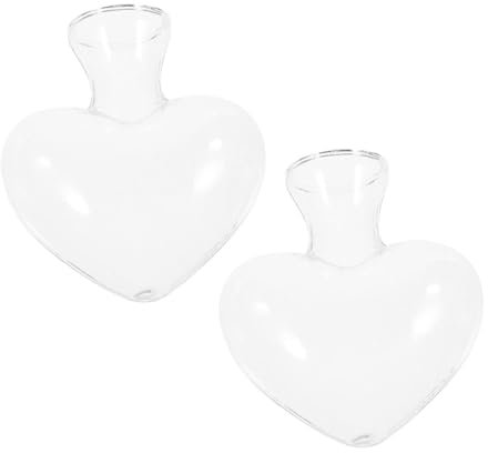 ANDRESLAD 2 Stück Hydroponische Glasvase Herzförmig aus Durchsichtigem Glas mit Holzständer Dekorative Blumenvase für Pflanzen und Blumen für Wohnzimmer Dekor