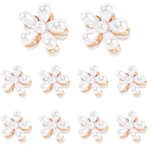 Dieci mini fermagli per capelli con fiori bianchi e perle, piccoli fermagli decorativi per le spose.