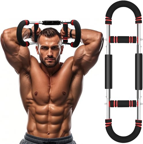 Twister Arm Trainer, 66-110lb Adjustable Bar, Chest Shoulder Arm Workout Equipment, Portable Detachable Upper Body Fitness Machine for Exercise (Red)