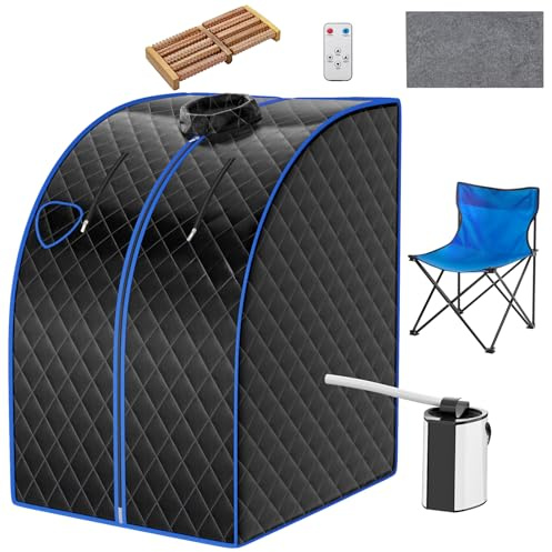 HOMASIS 3L Sauna de Vapor Portátil con Silla Plegable, 1000W Tienda de Sauna con Temperatura y Temporizador Ajustables, Spa Personal para Casa con Mando a Distancia,78 x 87 x 100 cm (Negro)