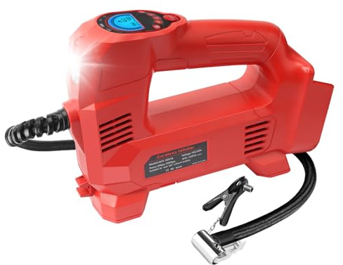 Sladdlös kompressor kompatibel med Milwaukee M18-batterier, upp till 10,34 bar med LED-ljus och automatisk avstängning, portabel luftpump för bil, motorcykel, cykel och bollar (utan batteri)