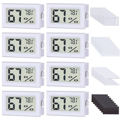 Fuitnerd 8-Pack Mini Digital Hygrometer Thermometer, Front-View Frame Adhesive for Mason Jar & Reptile Tank, Indoor Humidity Meter Gauge for Greenhouse, Garden, Cellar & Curing, 12-Month Battery