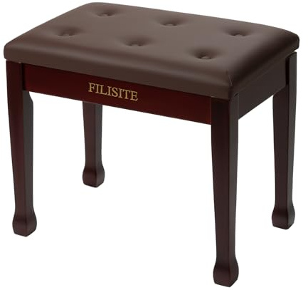 FILISITE Wooden Piano Bench with Storage, Piano Stool with Waterproof Padded Cushion, Bench Seat for Vanity, Living Room, Bedroom (Brown)