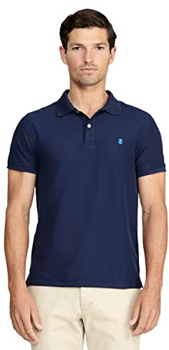 IZOD Men's Regular Fit Advantage Performance Short Sleeve Solid Polo, Peacoat, Large