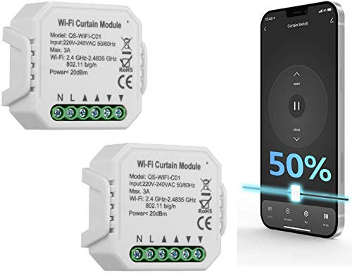 Interruttore Tapparelle Avvolgibili, WiFi Modulo per Tapparelle Elettriche Controllato da Smart Life o Tuya Smart Switch Compatibile con Alexa/Google Home, Perfetto a Tende, Persiane, 2 Packs