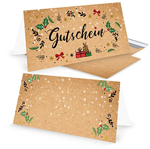 Logbuch-Verlag 10 weihnachtliche Gutscheine ohne Text blanko mit Kuvert Weihnachtsgutscheine für Freunde Kunden DIN lang rot grün natur