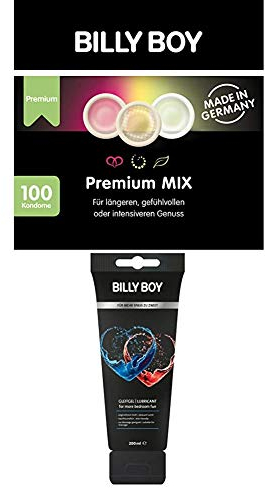 Billy Boy Premium MIX Kondome Großpackung, White Comfort, Länger Lieben und Perlgenoppt, Transparent, 100er Premium Pack + Gleitgel Wasserbasiert mit Fruchtigen Duft, 200 ml