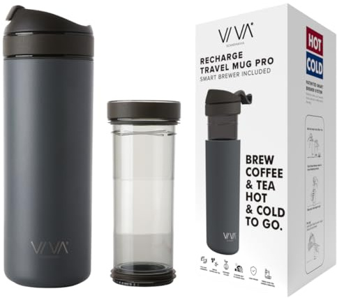 Viva Scandinavia Kaffeebecher to go, Thermobecher aus Edelstahl doppelwandig isoliert mit Kaffee- und Tee Filter, Premium Trinkflasche 0,46 l mit Deckel, Travel Mug auslaufsicher, grau,