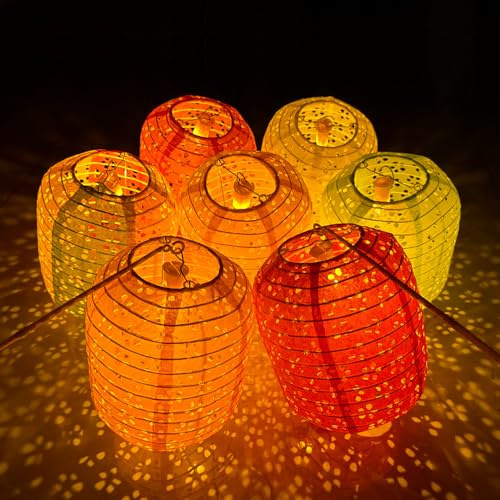 12Pcs Chinese New Year Decorations 2026 Chinese Japanese Paper Lanterns with LED Lights Tassels Sticks 16cm Hanging Lanterns for Lunar New Year Spring Festival Home Restaurant Decoration(Oval-Shaped)