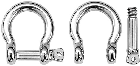 AMYSPORTS Heavy Duty Chain Shackle Stainless Lifting Load Pin Shackle Anchor Bow Marine Ring Shackles Steel Screw Outdoor M8 880lbsf 4pcs