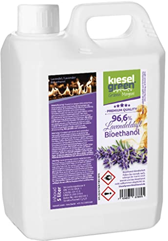 KieselGreen Bioethanolo 5 Litri con Fragranza per Caminetto a Etanolo – Bio-etanolo profumato per Ambienti, molte Fragranze - Profumo per Caminetto a bioetanolo da Interno o da Tavolo