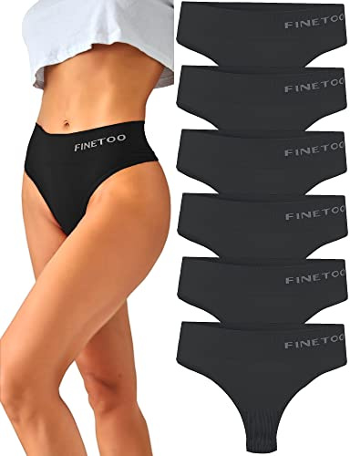 FINETOO 6er-Pack High Waisted Thongs für Frauen, Nylon Spandex Panties Breathable Soft Stretchy Unterwäsche High Rise S-XL, 6 Stück C, Small-Medium