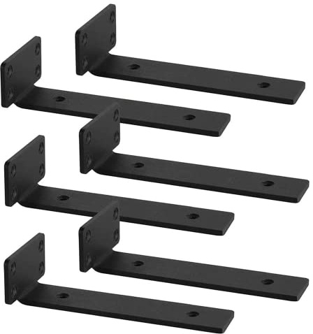 6 Piezas Soporte Estanteria Pared Escuadras Para Estanterias Negro,30cm | Escuadras metalicas,L soporte estanteria pared(5mm de grosor)