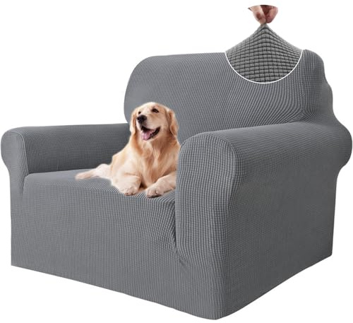 Ystyle Sofa überzug 1 Sitzer Mit Armlehne, Stretch Sofabezug rutschfest, Modern Sofa Cover Für Hunde Haustiere, Atmungsaktiv Couch überzug Mit Elastic Bottom, Hellgrau