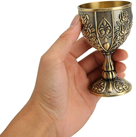 Metallgeprägter Weinbecher Vintage Kelch Weinkelch Königlicher Mittelalterlicher Handgefertigter Kleiner Weintrinkbecher für Bar, Zuhause (Bronze)
