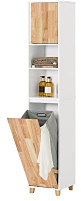 SoBuy Mueble Baño - Armario Baño Alto Cesta Plegable para Ropa Sucia, Mueble Columna Estrecho de Madera Resistente a la Humedad, Blanco, 31x170x32 cm, BZR74-W