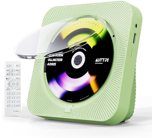 CD Player Portable Bluetooth 5.1 Desktop CD Player with HiFi Sound Speakers,Remote Control,Dust Cover,LED Display,Boombox FM Radio,USB/AUX for Home,Kids (Green)