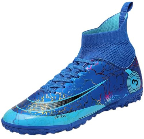 VTASQ Boys Football Boots Kids Astro Turf Trainers Junior Football Shoes Girls Soccer Shoes Indoor Outdoor Athletic Sneakers Non-Slip Sports Shoes Unisex Blue UK 4