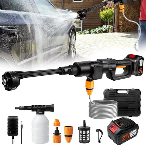 KlrSwp Uppgradering 900 PSI trådlös högtryckstvättpistol, 12 000 mAh batteridriven högtryckstvätt med 6-i-1 justerbart munstycke, bärbar handhållen elbricka för bil, hemrengöring och