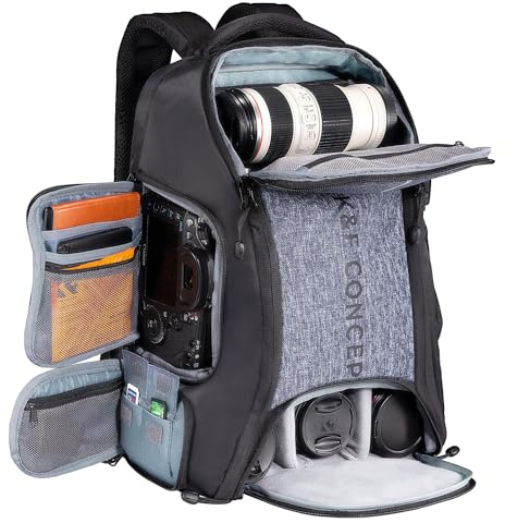 K&F Concept Kamerarucksack wasserdicht Fotorucksack für Canon Nikon Sony Spiegelreflexkameras, Drohne, Objektiv, Laptop, Stativ und Zubehör