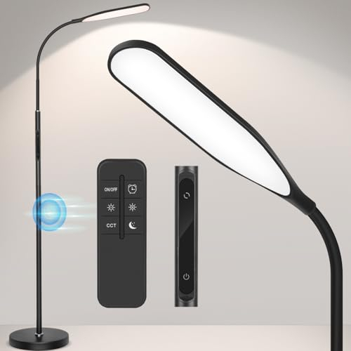 Lampade da Terra LED, 1800LM Luminoso Lettura Piantana con Telecomando e Controllo Tattile, Timer 1H, Dimmerabile Lampada per Soggiorno, Stanza, Scrivania, Ufficio