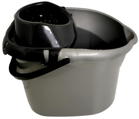 KMJ Gray Heavy Duty Mop and Buckets Sets (2 Mop Heads & 1 Steel Pole) with Detachable Wringer-Classic Plastic Mop and Bucket-Sturdy Plastic Buckets and Floor Mops-Super Absorbant Microfibre Cotton Mop