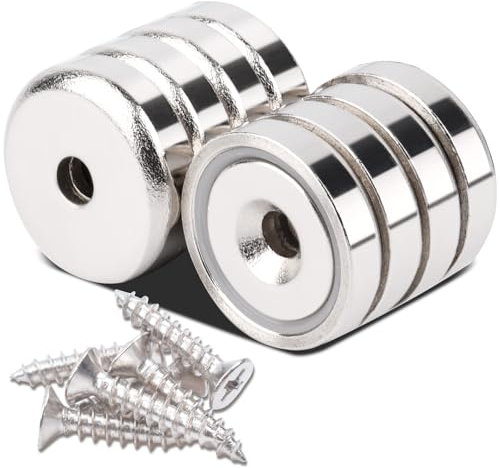 Aenienoe Magneti Al Neodimio Potenti Con Foro 11kg Forza 20mm Calamite Potente, Magnete Con Base In Acciaio Svasato Con Viti,8Pezzi