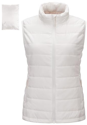 Outdoor Ventures Womens Puffer Gilet Packable Quilted Vest Padded Outwear Vest Bodywarmer Ladies Windproof Sleeveless Jacket Hiking Running Golf Riding Cream M