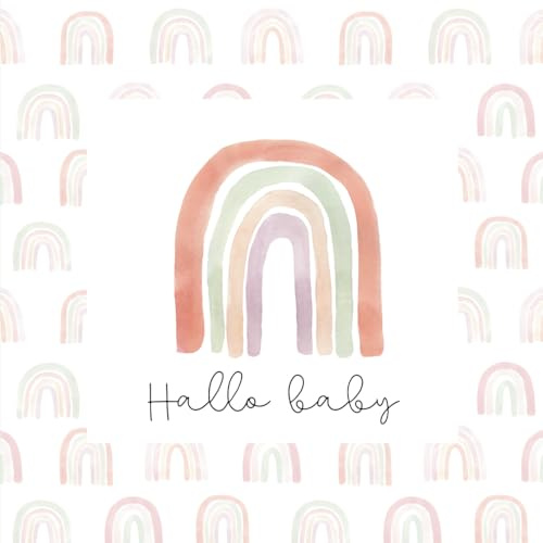 Hallo Baby: Baby shower Erinnerungsbuch zum Ausfüllen Regenbogen Babyparty Gästebuch mit Rätselfragen für Wünsche und Fotos