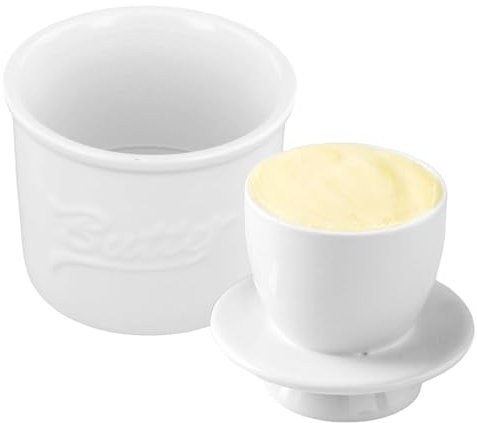 YILANJIN Contenitore per Burro, Burriera Francese in Ceramica, Stoccaggio di Burro, Burro Saver, Piatto Per Il Burro, Vaso per Burro per Bancone, Porta Formaggio, Porta Burro da Frigorifero, Bianco