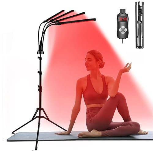 Rotlichtlampe mit Ständer - 360 Einstellbare 660nm & 850nm Infrarotlampe hat Zeitmessgerät, 180LEDs Rotlicht Therapie für entspannen Sie die Muskeln für Gesicht, Hals, Rücken und Haustiere