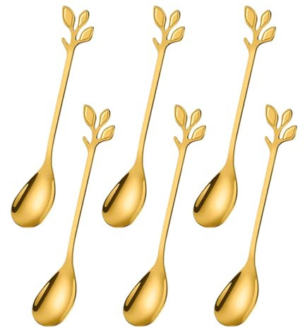 Ateweita cucchiaini da caffè, cucchiaini da tè, Cucchiaio piccolo da 12 cm, altamente lucidato, con elegante design a foglia,perfetto per demitasse e piccole porzioni, Coffee Spoons Kit