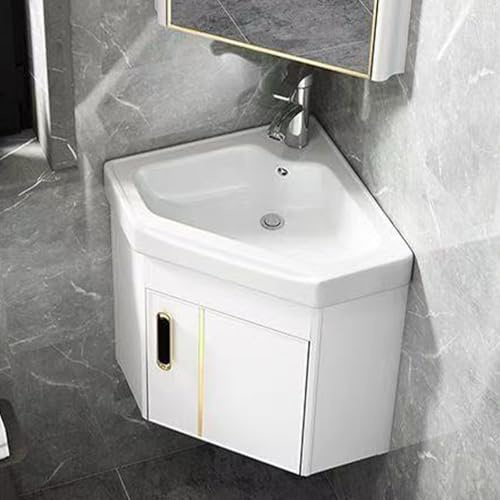Hggdsac Lavabo Suspendido, Lavabo Cerámica de Esquina Baño, Mueble Baño Suspendido, para Espacios Pequeños, lavabo de cerámica montado en la pared con orificio para grifo(Blanco/38x42x38cm)