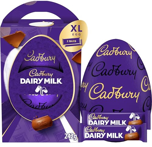 Cadbury Dairy Milk Chocolate Easter Egg, Includes 1 Extra Large Chocolate shell and 2 Cadbury Dairy Milk Bars, Gift for Easter 242 g