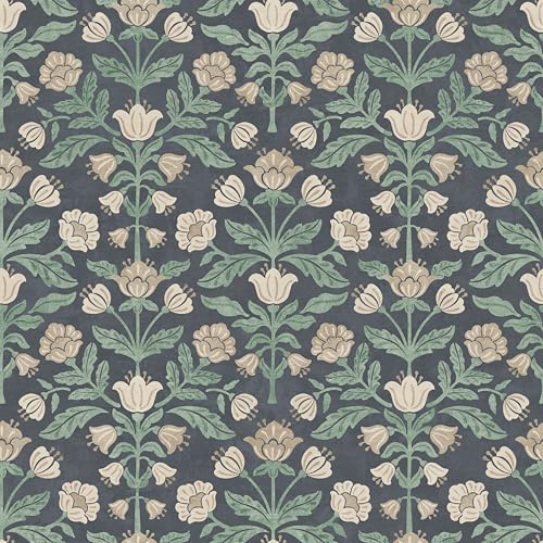Arthouse Modern Floral Damask Navy Paste The Wall Washable Wallpaper - 10M X 0.5M - Navy Floral Pattern, Damask Detailing Premium Wall Paper Modern Interiors, Glue Adheisive/Paste The Panel/Wall