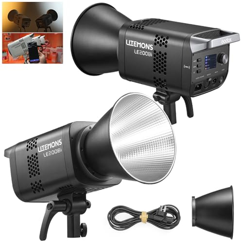 Godox LE200Bi LED-videolampa 220 W, Godox Bowens-Mount, permanent ljus, 2800 K–6500 K, CRI 98, 11 ljuseffekter, studiolampa för fotografering, videoinspelning och live-streaming (svart)