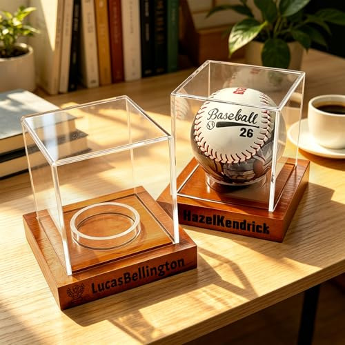 Caja expositora de béisbol con Grabado Personalizado, Grabado de Nombres y Textos Personalizados, Estuche de Almacenamiento para Pelotas de béisbol au (A)