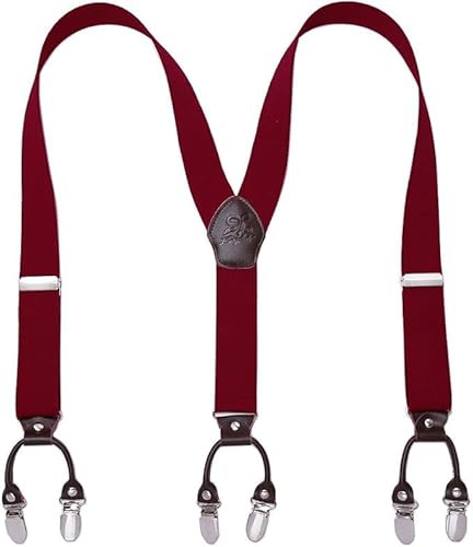 KANGDAI Cowhide Leather Mens Braces for Trousers with Strong Clips Y Style Gift Box Heavy Duty Braces 3.5cm Wide One Size Suspenders Adjustable for Men and Women