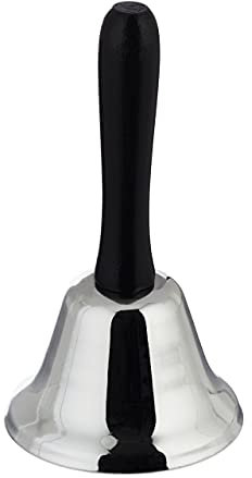 Relaxdays Tischglocke Handglocke, lauter Klang, Holzgriff, Schule, Rezeption, Weihnachtsdeko, Eisen, 12 cm Groß, Silber