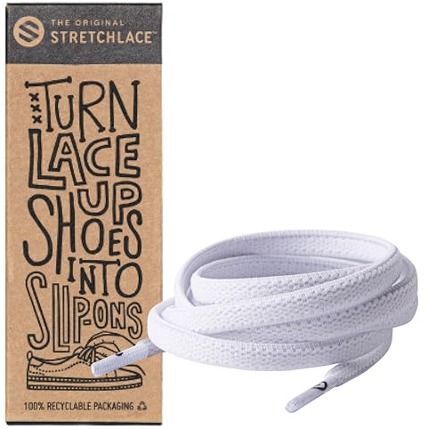 THE ORIGINAL STRETCHLACE Flat Elastic Shoelaces - Stretch Laces Turn Shoes to Slip-Ons, No-Tie Comfort, As Seen on Shark Tank, White, 45 in (114 cm)