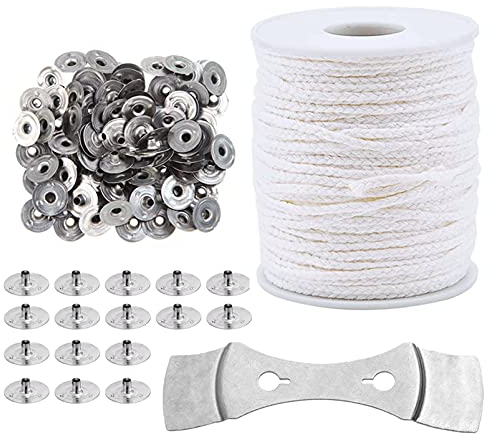 SHOWHEEL 61m Kerzendocht Dochte Für Kerzen Baumwolle Kerzendochte mit 100 Stück Kerzendochthalter Candle Wick Naturkerzendocht Für die Kerzenherstellung DIY Kerze Öllampen