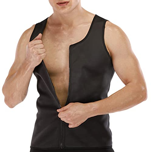 FEimaX Men Sauna Sweat Suit Waist Trainer Workout Body Shaper Men's Hot Vest Zipper Neoprene Slimming Tank Top for Fitness Sport Gym Shirt Shapewear