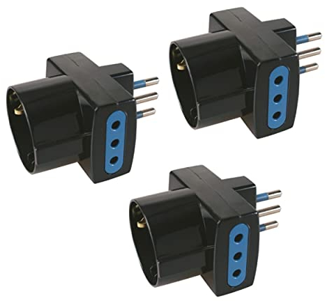 POLYPOOL - PP0467.13 Adattatori Presa Tedesca e Italiana, Presa Schuko, Spina Italiana 10A 2P+T, 2 Prese 10A 2P+T e 1 Presa 10-16A 2P+T (Standard Italiano 10A e Tedesco 16A con Terra Laterale)