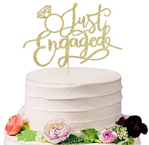 Sodasos Gold Just Engaged Cake Topper for Engagement Party Decorations