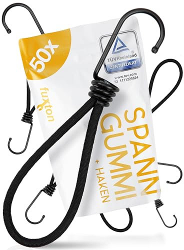 fuxton Elastici con gancio per teloni (50x 13cm) per il fissaggio di teloni, elastici per striscioni, reti, ragni militari, ganci elastici