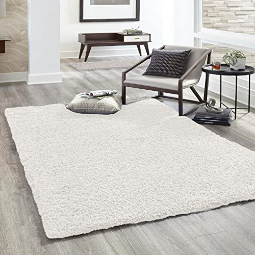 VIMODA Hochflor Teppich Prime Shaggy Langflor Wohnzimmer Schlafzimmer Modern Farben, Farbe:Creme, Maße:120x170 cm