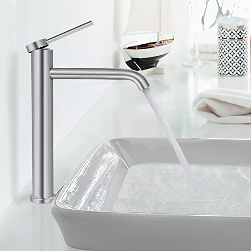 PHASAT Rubinetto Bagno Lavabo Alto Miscelatore Bagno Monocomando Fredda e Calda Regolabile Finitura Nichel Lucida PTMP01L