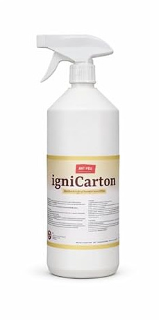 Spray ignífugo cartón y papel 1L – Tratamiento antifuego certificado M1 – Protección contra incendios para cartón, papel y embalaje – Listo para usar – Fabricado en Francia
