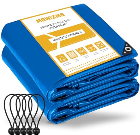 Bâche de Protection en Polyéthylène 120g/m² Bâche Imperméable,étanche et résistante aux intempéries Bâche Multifonction Piscine, avec 5 tendeurs,pour Voiture, Piscine, bateaux (5 * 6m,Bleu)