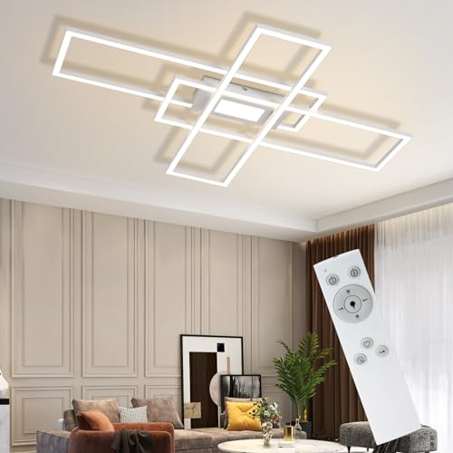 cliheet Deckenlampe LED Deckenleuchte Dimmbar - 50W Wohnzimmerlampe Weiß mit Fernbedienung Modern Design Schlafzimmerlampe Wohnzimmer Schlafzimmer Deckenbeleuchtung Geometrisch für Küche Flur